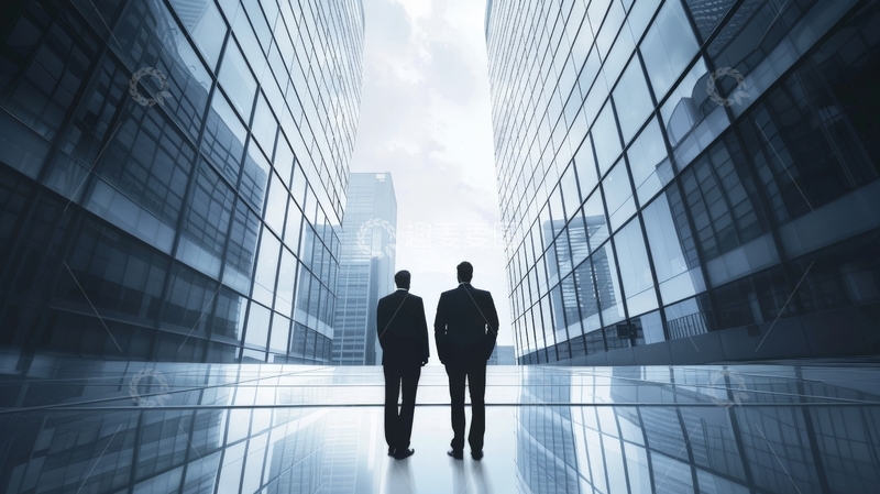 高清大图下载【趣麦麦图】两位商务人士在现代建筑间对话