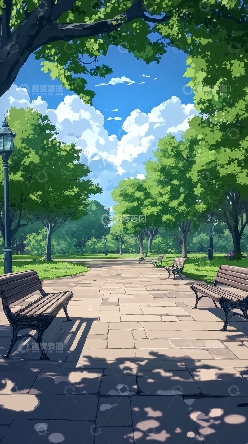 高清大图下载【趣麦麦图】宁静的公园小径与绿树成荫