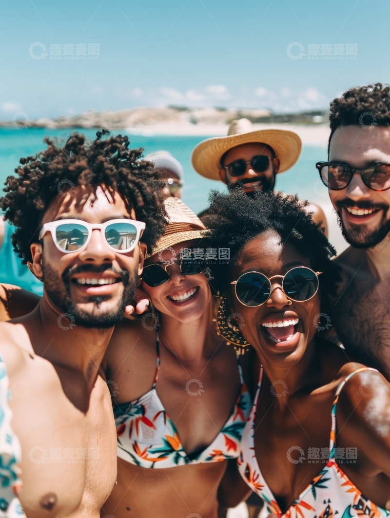 高清大图下载【趣麦麦图】海滩上一群朋友的自拍
