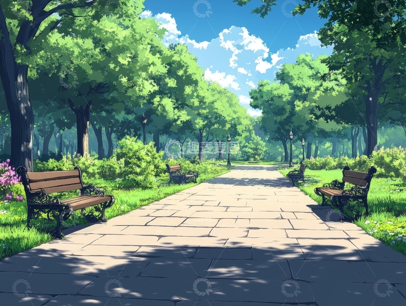 高清大图下载【趣麦麦图】宁静公园小径与绿树成荫