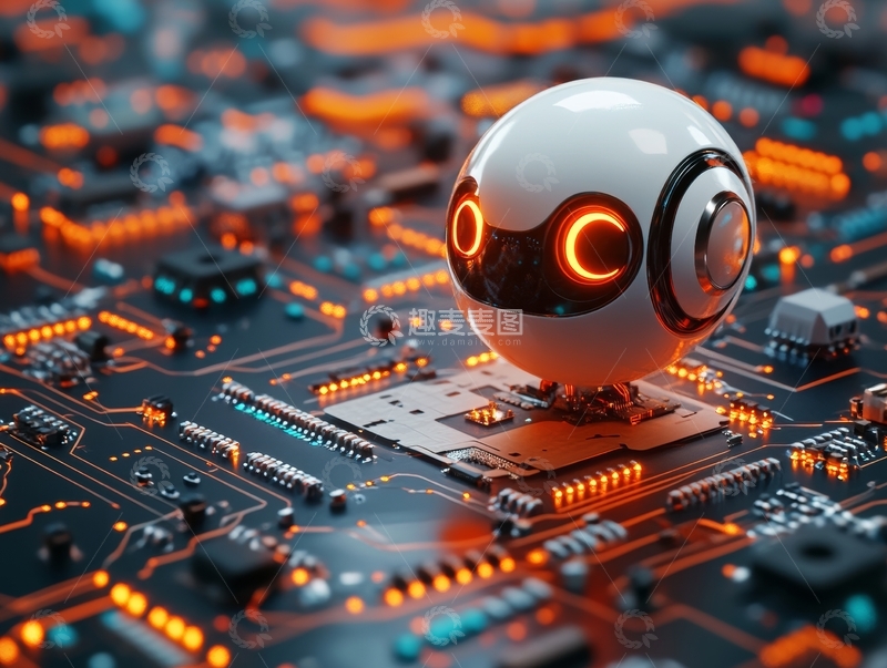 高清大图下载【趣麦麦图】电路板上的智能球形机器人