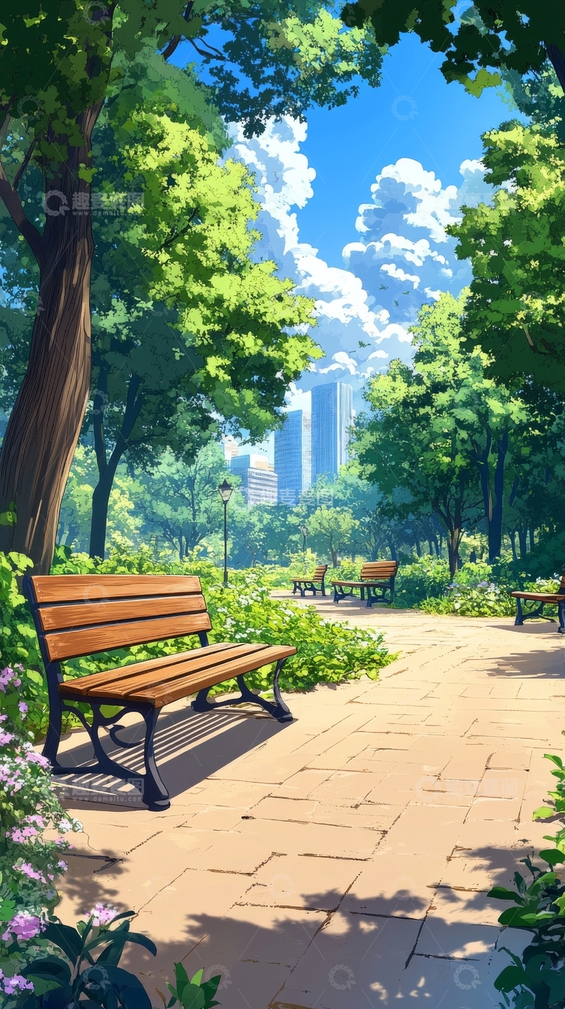 高清大图下载【趣麦麦图】阳光明媚的公园长椅