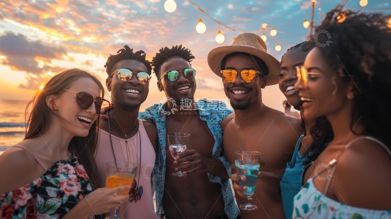 高清大图下载【趣麦麦图】夕阳下朋友聚会畅饮