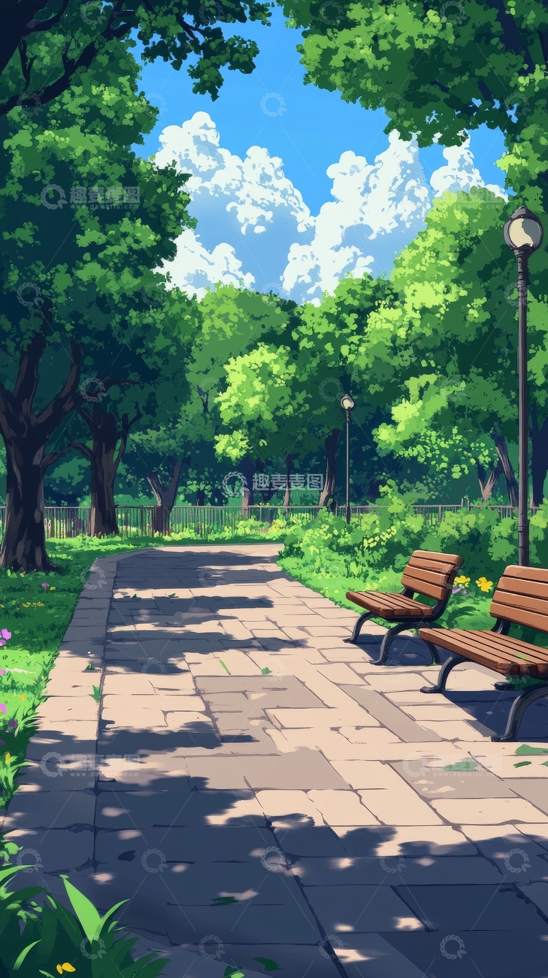 高清大图下载【趣麦麦图】宁静公园小径与绿树成荫