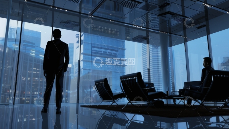高清大图下载【趣麦麦图】现代办公室内两位商务人士的剪影