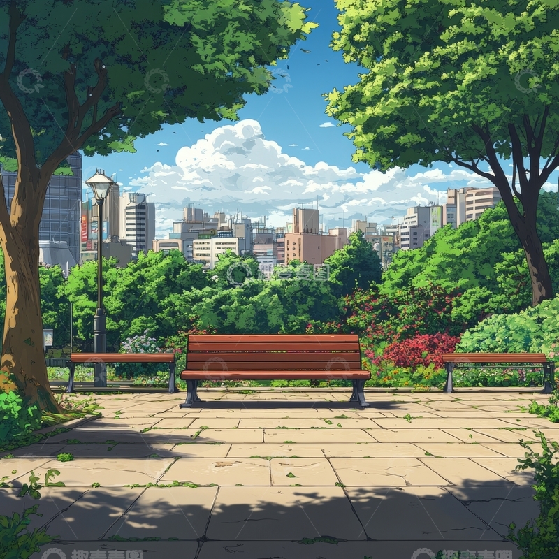 高清大图下载【趣麦麦图】城市公园中的宁静长椅