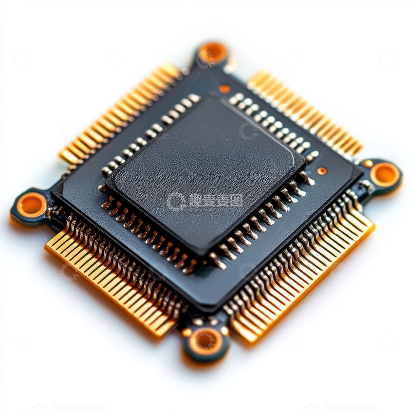高清大图下载【趣麦麦图】电子芯片特写，金色引脚与黑色核心