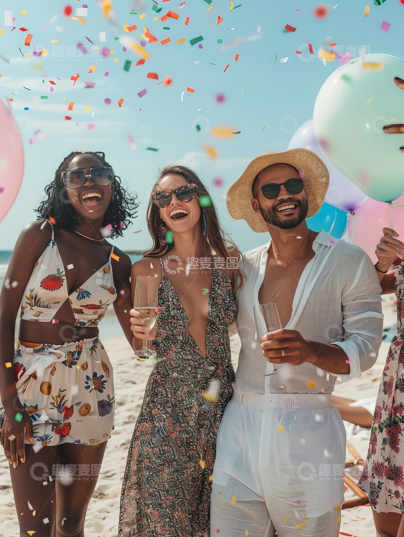 高清大图下载【趣麦麦图】海滩派对，朋友欢聚庆祝