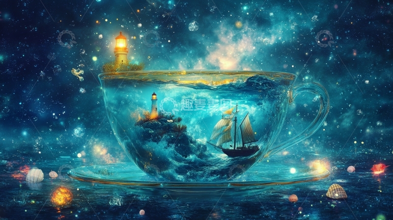高清大图下载【趣麦麦图】茶杯中的奇幻海洋世界