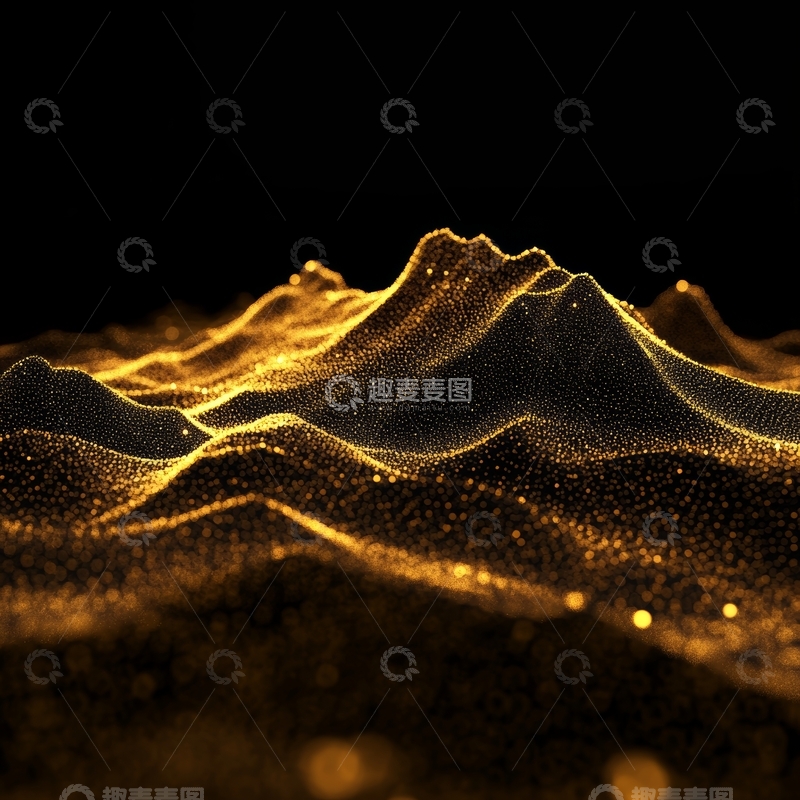 高清大图下载【趣麦麦图】金色粒子构成的抽象山峦