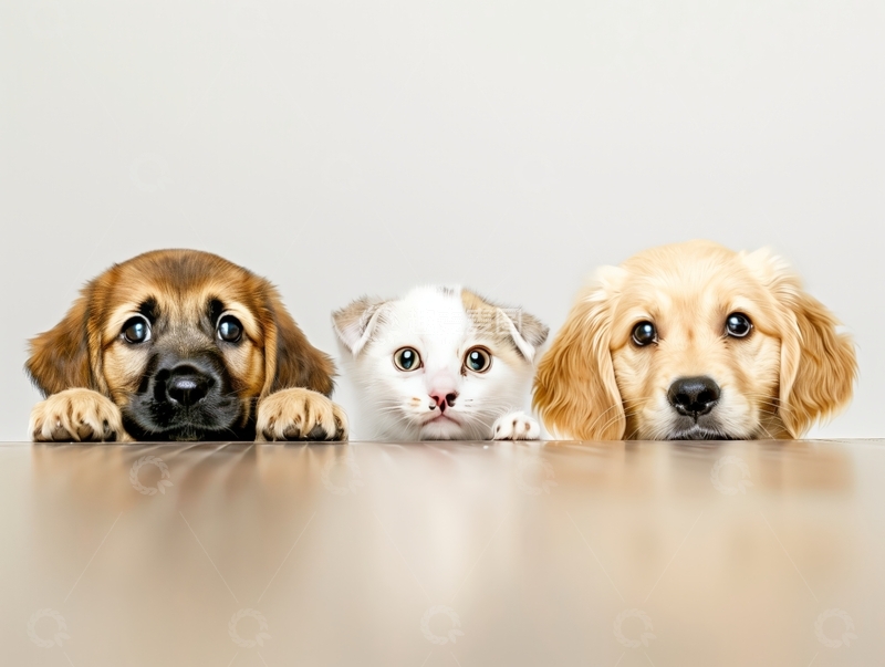 高清大图下载【趣麦麦图】三只小动物并排趴在桌边