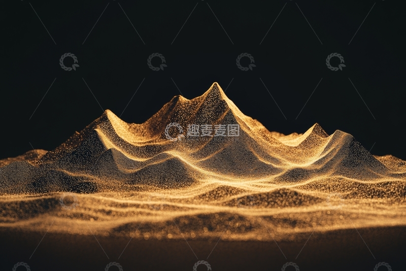 高清大图下载【趣麦麦图】金色粒子构成的抽象山峦