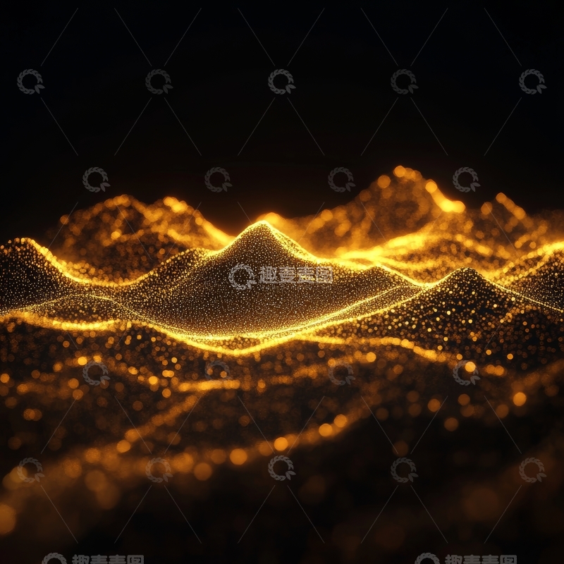 高清大图下载【趣麦麦图】金色粒子构成的抽象山峦
