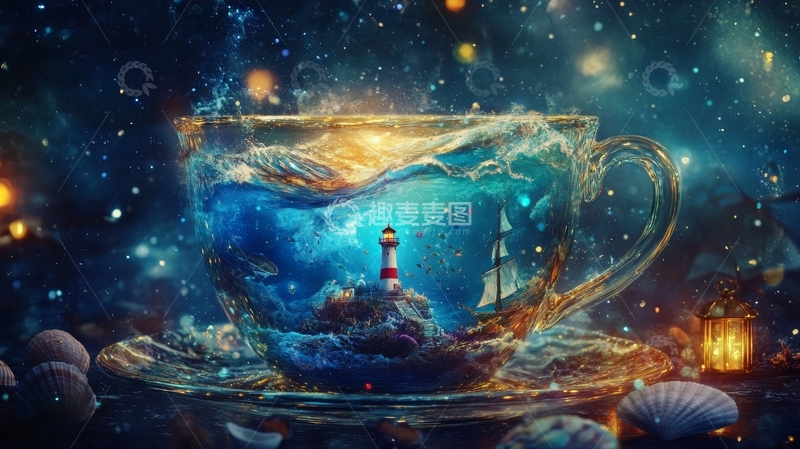 高清大图下载【趣麦麦图】茶杯中的奇幻海洋世界