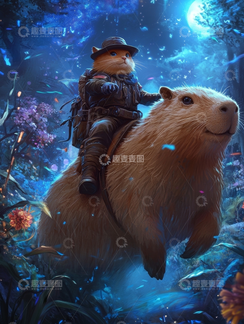 高清大图下载【趣麦麦图】奇幻森林中的冒险者与河狸