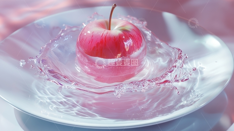 高清大图下载【趣麦麦图】红苹果落入水中，溅起水花