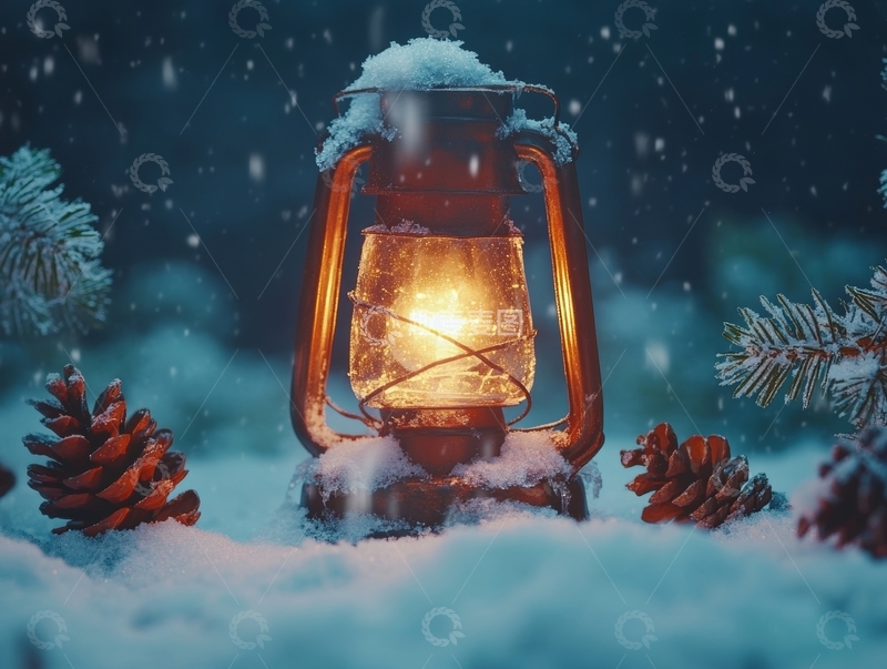 高清大图下载【趣麦麦图】雪地中的温暖油灯