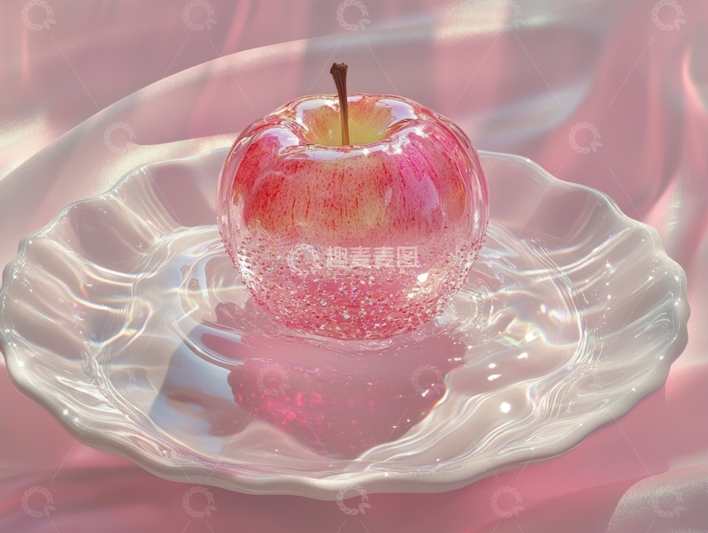 高清大图下载【趣麦麦图】透明玻璃盘上的红色苹果