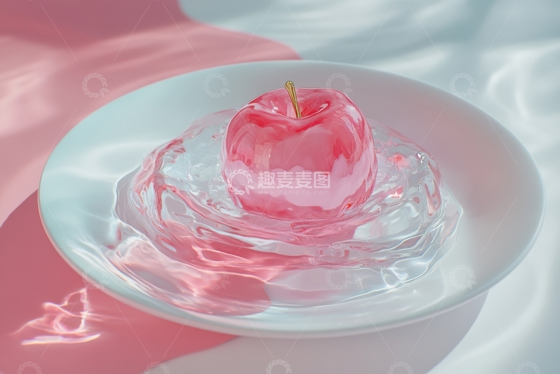 高清大图下载【趣麦麦图】粉色苹果置于透明液体中