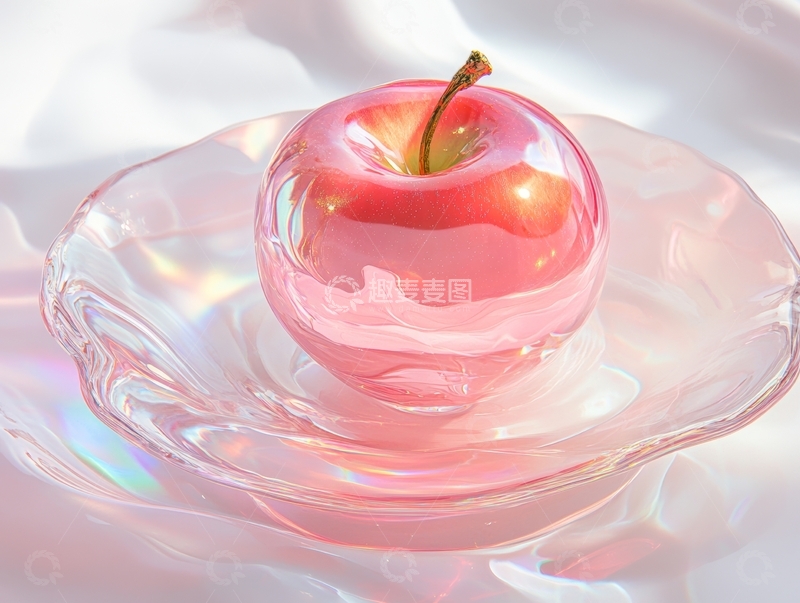 高清大图下载【趣麦麦图】透明玻璃中的粉色苹果