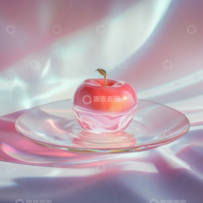 高清大图下载【趣麦麦图】透明玻璃盘上的红色苹果