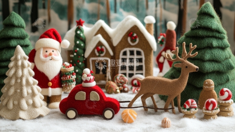 高清大图下载【趣麦麦图】圣诞老人与小鹿的节日场景