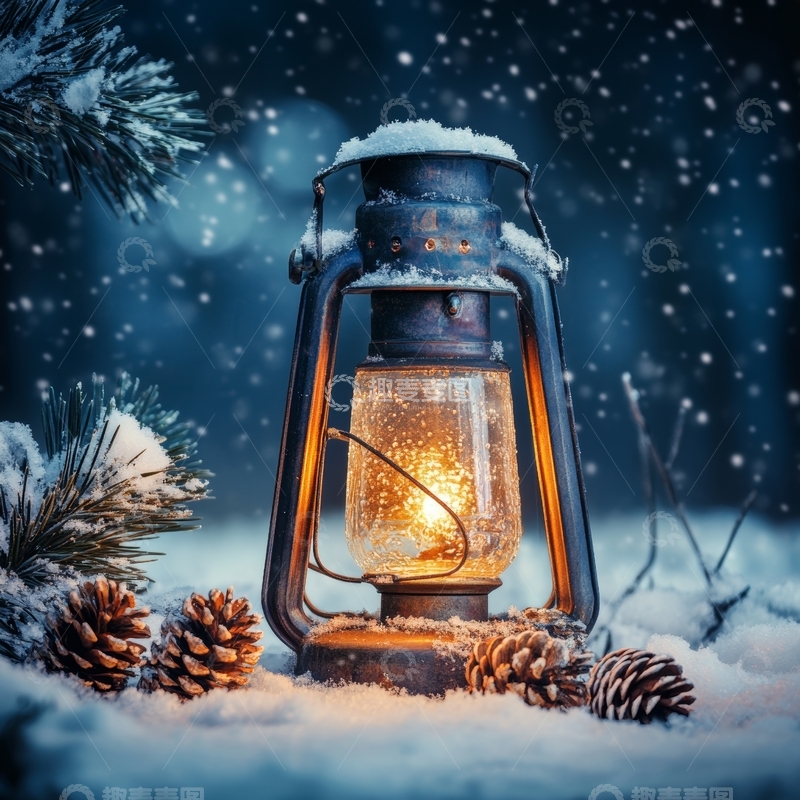 高清大图下载【趣麦麦图】雪夜中的温暖油灯