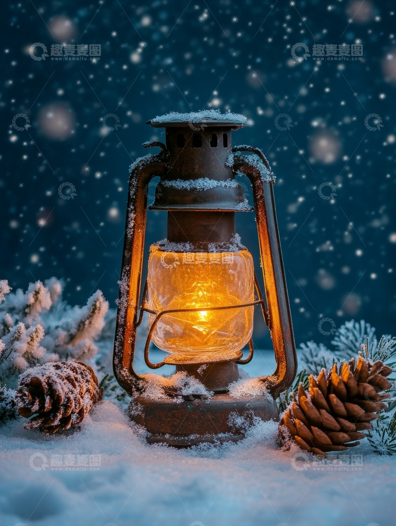 高清大图下载【趣麦麦图】雪夜中的温暖油灯