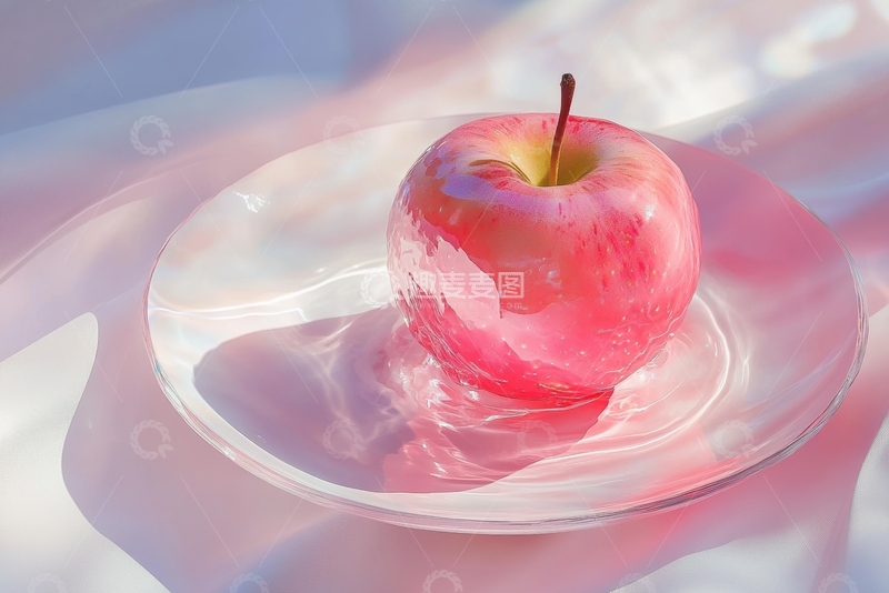 高清大图下载【趣麦麦图】透明盘中的红色苹果