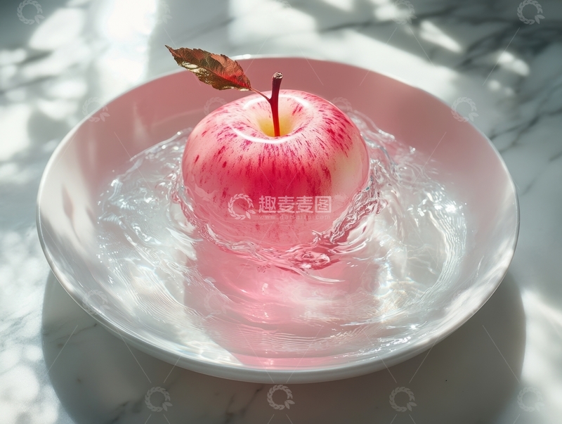 高清大图下载【趣麦麦图】冰冻的粉红苹果置于盘中