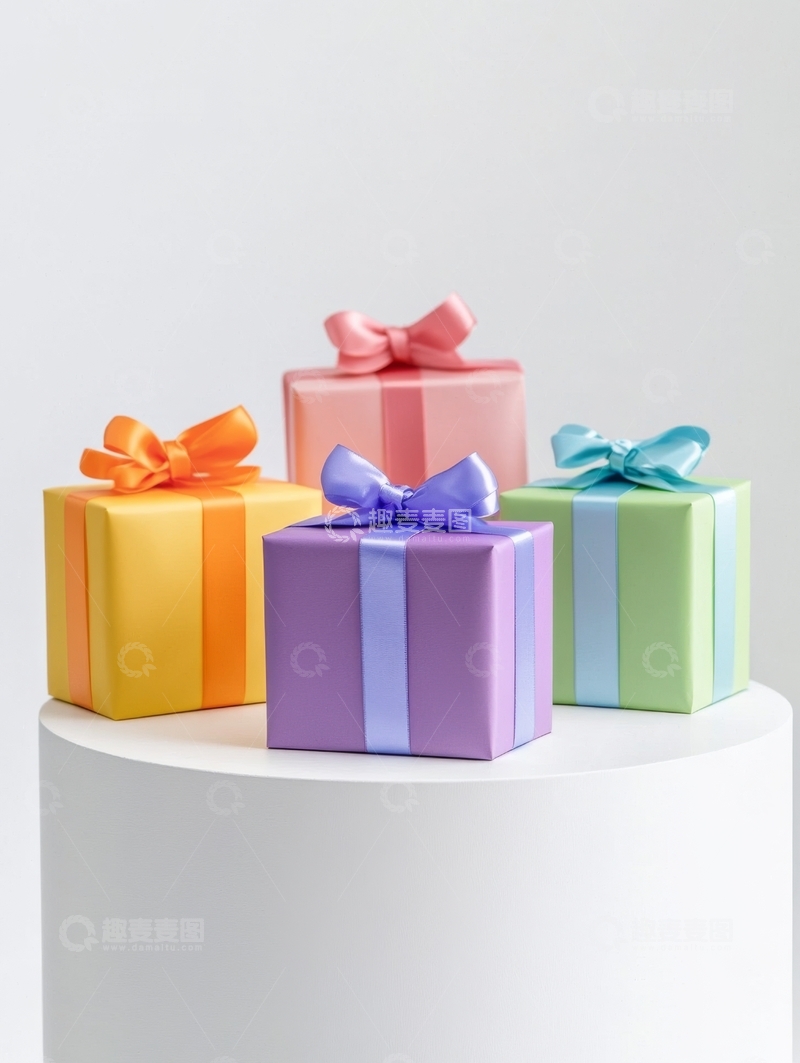 高清大图下载【趣麦麦图】色彩缤纷的礼物盒堆叠展示