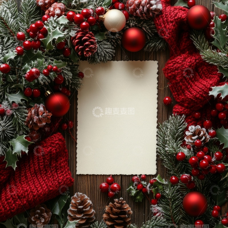 高清大图下载【趣麦麦图】圣诞装饰框架与空白纸张