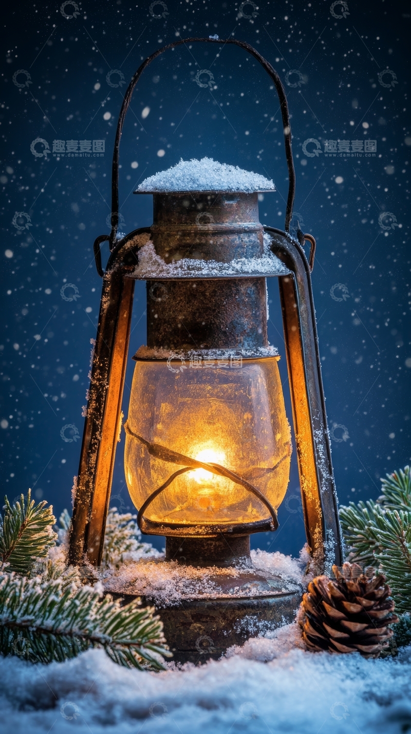 高清大图下载【趣麦麦图】雪夜中的温暖油灯