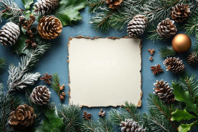 高清大图下载【趣麦麦图】圣诞装饰环绕的空白纸张