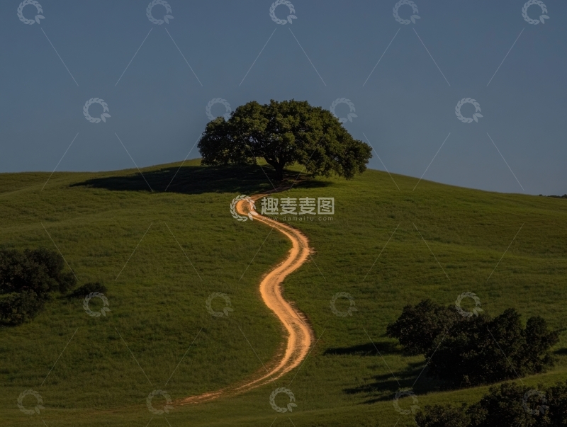 高清大图下载【趣麦麦图】蜿蜒小径通往山顶孤树