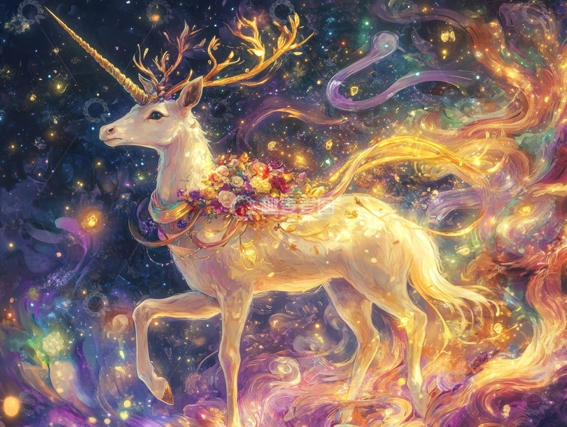 高清大图下载【趣麦麦图】星空中的梦幻独角兽