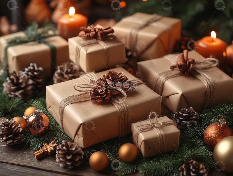 圣诞礼物与装饰品的温馨场景