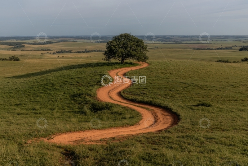 高清大图下载【趣麦麦图】蜿蜒小径通向孤树