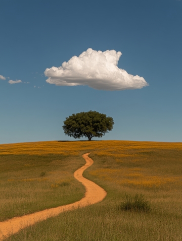 孤树小径，云影相伴