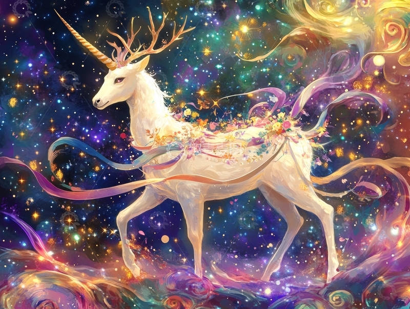 高清大图下载【趣麦麦图】星空中的梦幻独角兽