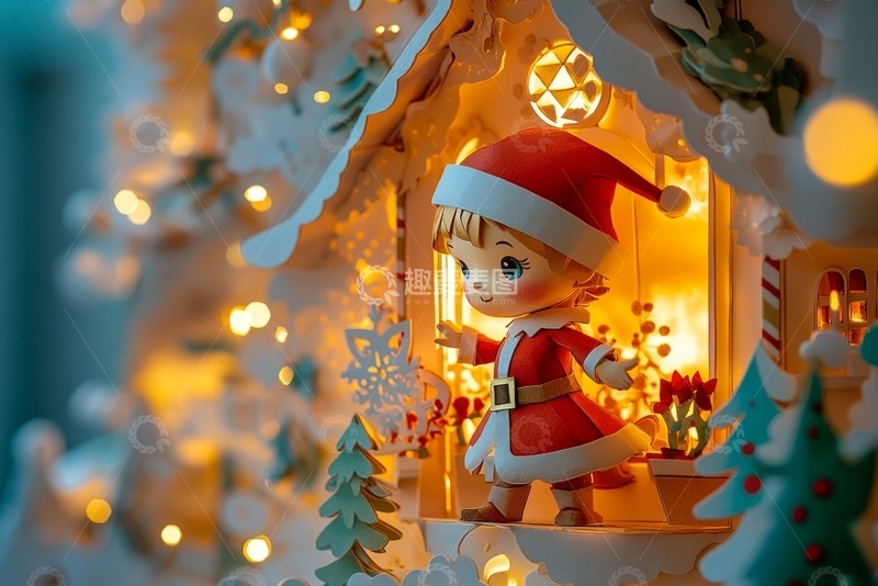 高清大图下载【趣麦麦图】圣诞小屋中的可爱精灵