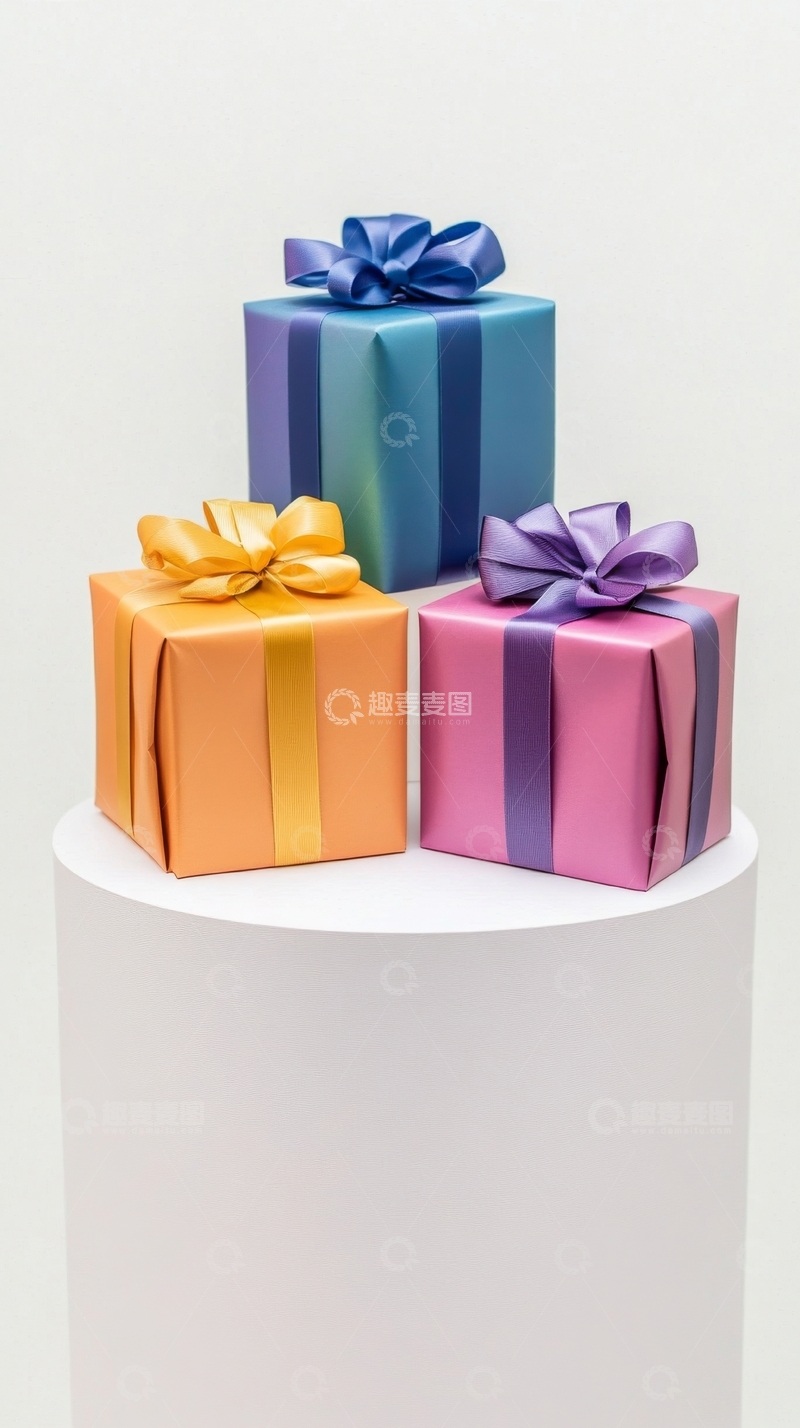 高清大图下载【趣麦麦图】三色礼盒堆叠展示