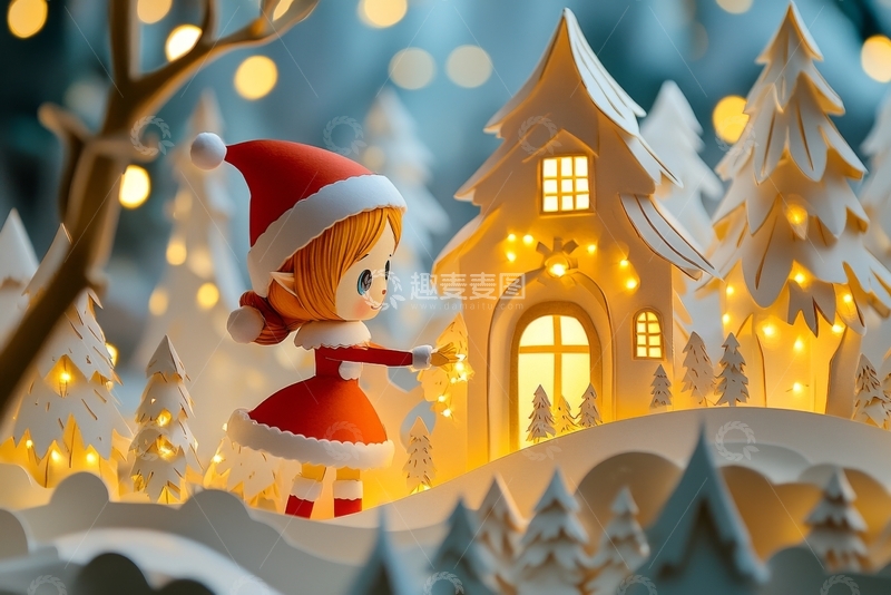 高清大图下载【趣麦麦图】圣诞女孩点亮温馨小屋