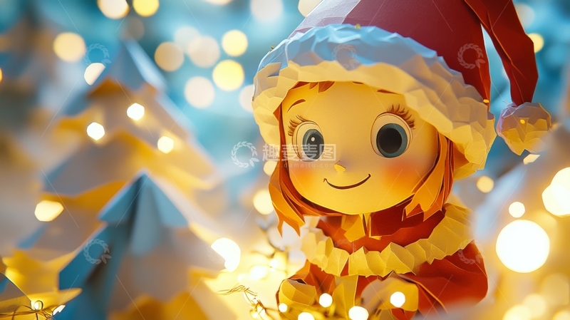 高清大图下载【趣麦麦图】节日精灵手持灯光，背景闪烁温馨