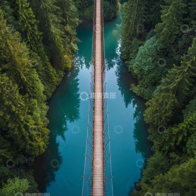 高清大图下载【趣麦麦图】-森林中的悬索桥