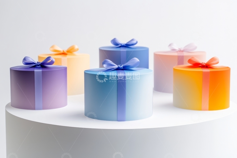 高清大图下载【趣麦麦图】色彩斑斓的圆形礼盒排列展示