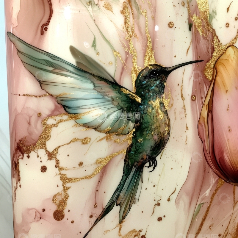 高清大图下载【趣麦麦图】飞翔的蜂鸟与抽象背景