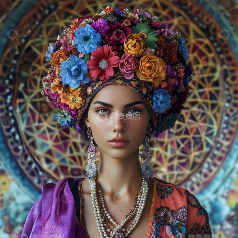 花冠女子与彩色背景