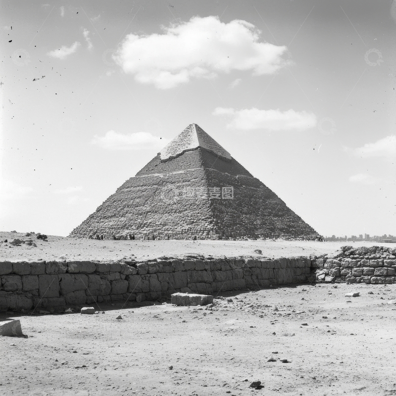 金字塔遗迹的黑白影像