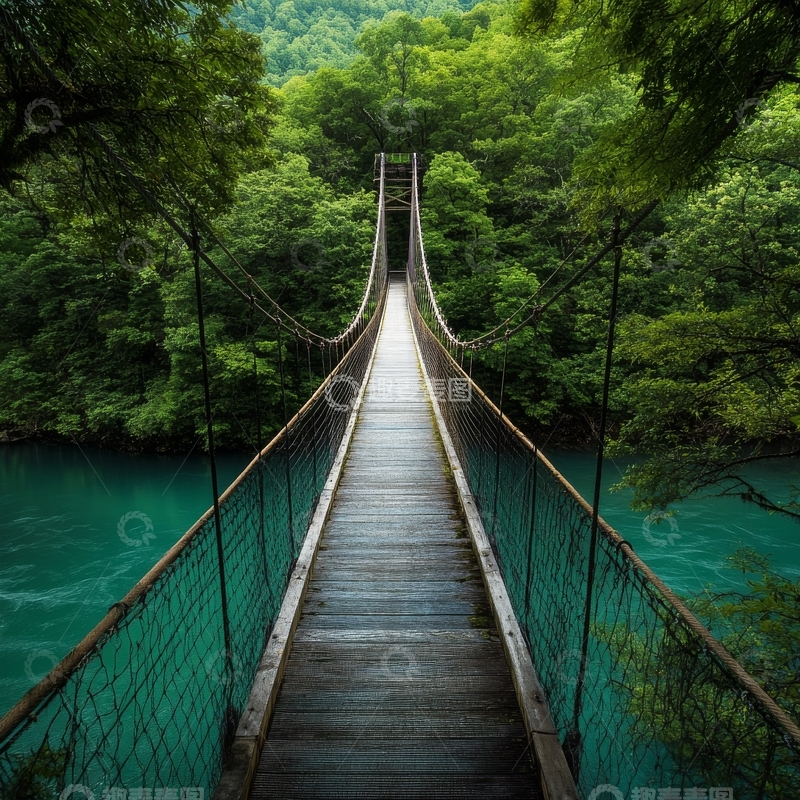 高清大图下载【趣麦麦图】森林中的悬索桥